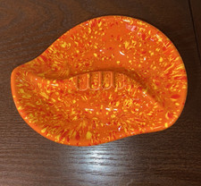 MCM Drip Glaze Retro Modern  ASHTRAY Red Orange Yellow Glaze 6.5 x 5 Inches