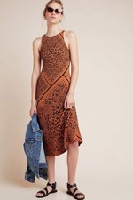 Farm Rio x Anthropologie Alyse Leopard Animal Print Smocked Midi Dress XS = 0/2