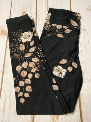 OS LuLaRoe Leggings ~ LIGHT TAN BROWN FLORAL ~ Sizes 2-10, ONE SIZE; black