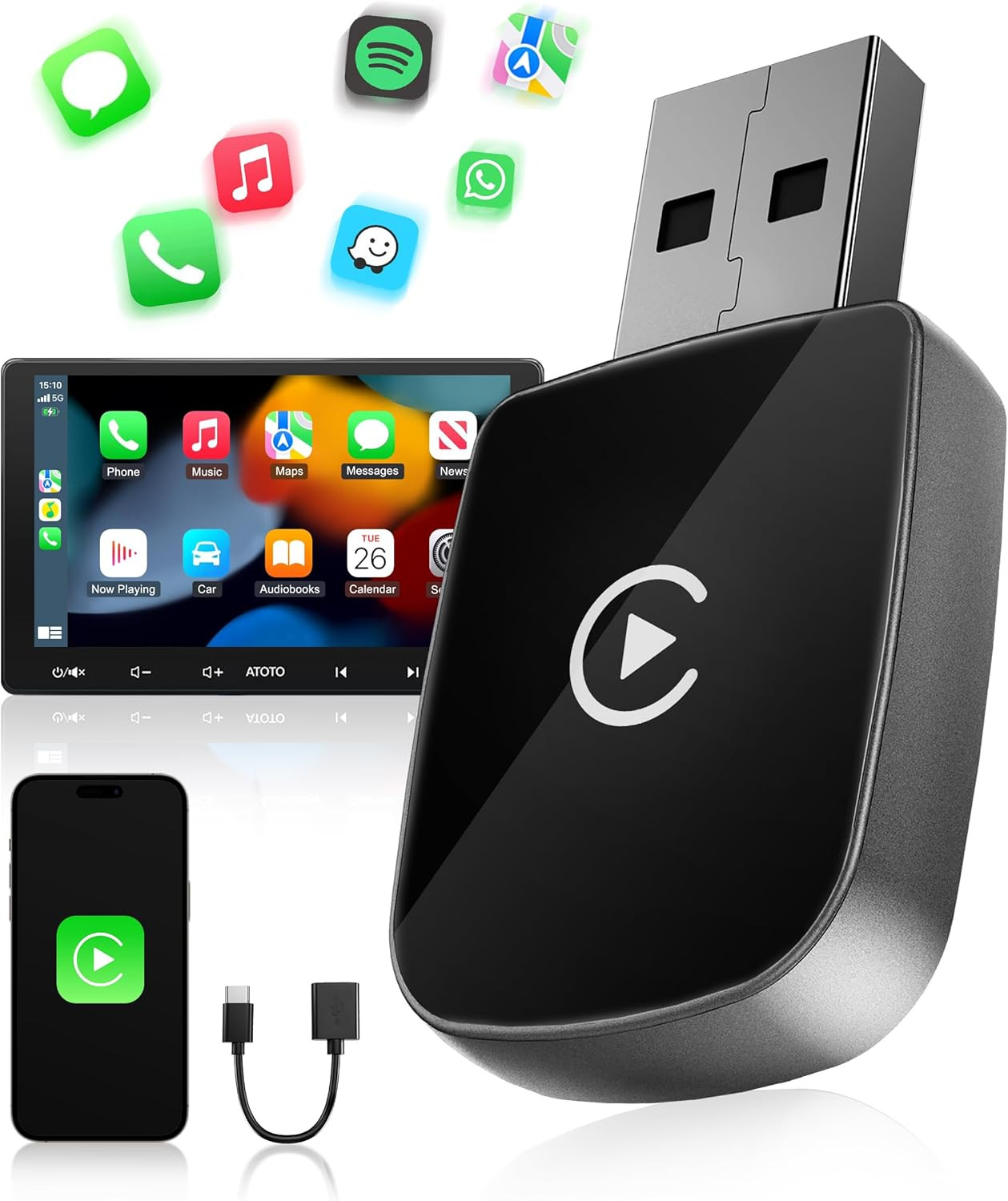 CarPlay Wireless Adapter 2025 WiFi 5.8GHz Bluetooth 5.3 Stabilissimo