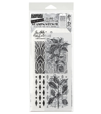Stampers Anonymous Tim Holtz Stempel + Schablone Festliche Collage THMM175