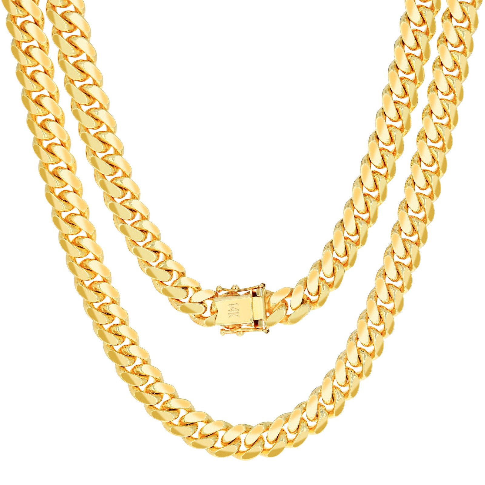 14K Yellow Gold Solid 8mm Mens Miami Cuban Link Chain Necklace Box Clasp 20"