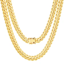 14K Yellow Gold Solid 8mm Mens Miami Cuban Link Chain Necklace Box Clasp 20"