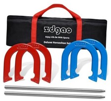 Outdoor Game Set Portable 24" Red Blue Horseshoes