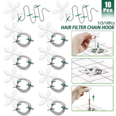 Bathtub Drain Chain Hair Clog Remover Shower Blockage Wig Sink Cleaner Catcher