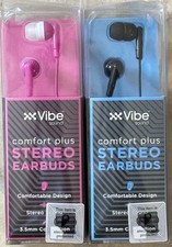2 VIBE SOUND COMFORT PLUS STEREO EARBUDS 1 PINK, 1 BLACK, 3.5MM CONNECTION NEW