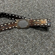 Vintage Western Belt Leather Brown Embelished Bird Size 32 Rare