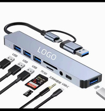 8-in-1 USB-C/USB-A Hub Adapter USB 3.0 Card Reader SD/TF 3.5mm