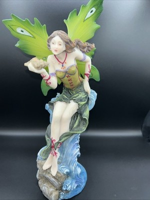 Fantasy 11  ButterFly Winged Fairy Sitting On A Wave Hand Painted Resin