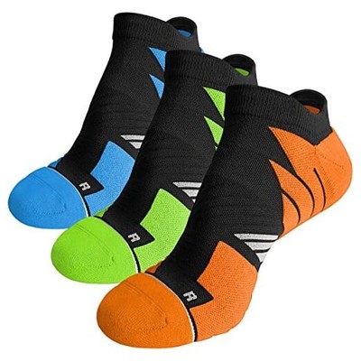  No Show Running Athletic Anti-Blister Wicking Large 3 Pairs Orange/Green/Blue