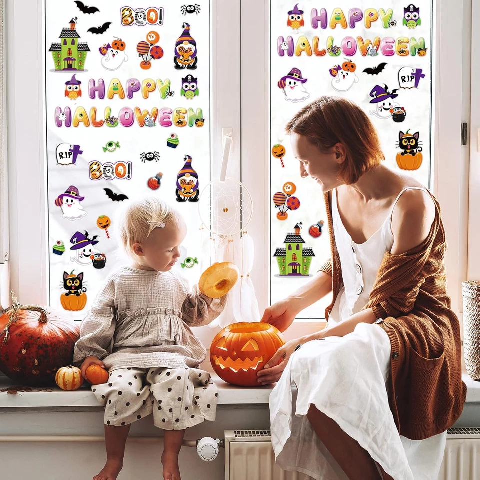 40 piezas calcomanías adhesivas de gel grueso de Halloween fantasma gnomo gato murciélago ventana  Foto 3 de 4