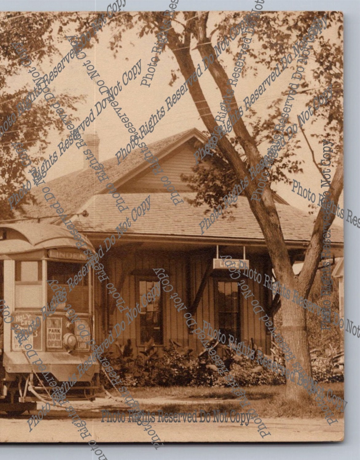 Antique RPPC 1905 Linden Depot Trolley Malden MA street car Real Photo Postcard