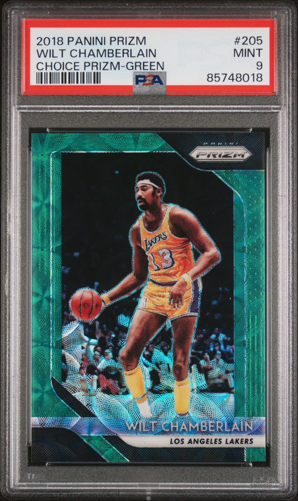 2018 Panini Prizm Wilt Chamberlain Prizm Choice Green #/8 PSA 9