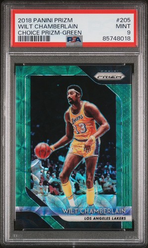2018 Panini Prizm Wilt Chamberlain Prizm Choice Green #/8 PSA 9