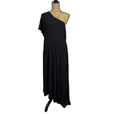 Old Navy Womens Dress 2X Black One Shoulder Midi Pullover Hip Cutout Minimalist