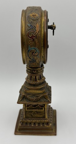Antique Ornate Bronze Desk Clock Decorative Carved Enamel Patterns - Afbeelding 5 van 12