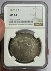 1926 S Peace Dollar NGC MS63