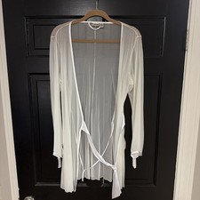 Frederick’s Of Hollywood Chiffon Robe Size L/XL White Sheer Tie Belt Knot - New