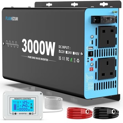3000 W 12 V auf 240 V reiner Sinus Wechselrichter UK-Stecker USB RV Wohnmobil netzunabhängig