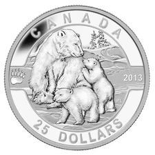 O Canada 2013 POLAR BEAR & Baby Cubs $25 1 Oz Pure Silver Proof in Box FULL OGP