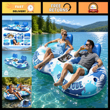 2-Person Inflatable River Tube Float - Heavy Duty Pool Lake Water Tubes with C
