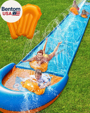 Toboggan à Glissière et à Eau, 32FT Glissière de Pelouse N Toboggan à Eau pour Enfants Adultes, Arrière-Cour Summ