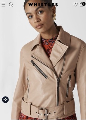 NWT $699 Whistles Soft Lamb Leather Adriana Biker Nude Jacket Women s Size 2