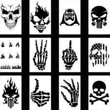 YKW Skull Stencils, 12Pcs Reusable Skeleton Hand Painting Templates, for 1