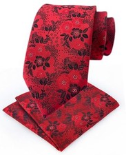 Mens Cravat Tie Set Luxury Floral Pattern Wedding Necktie with One Size Red