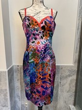 Boston Proper Silky Colorful Print Sheath Dress Size 8