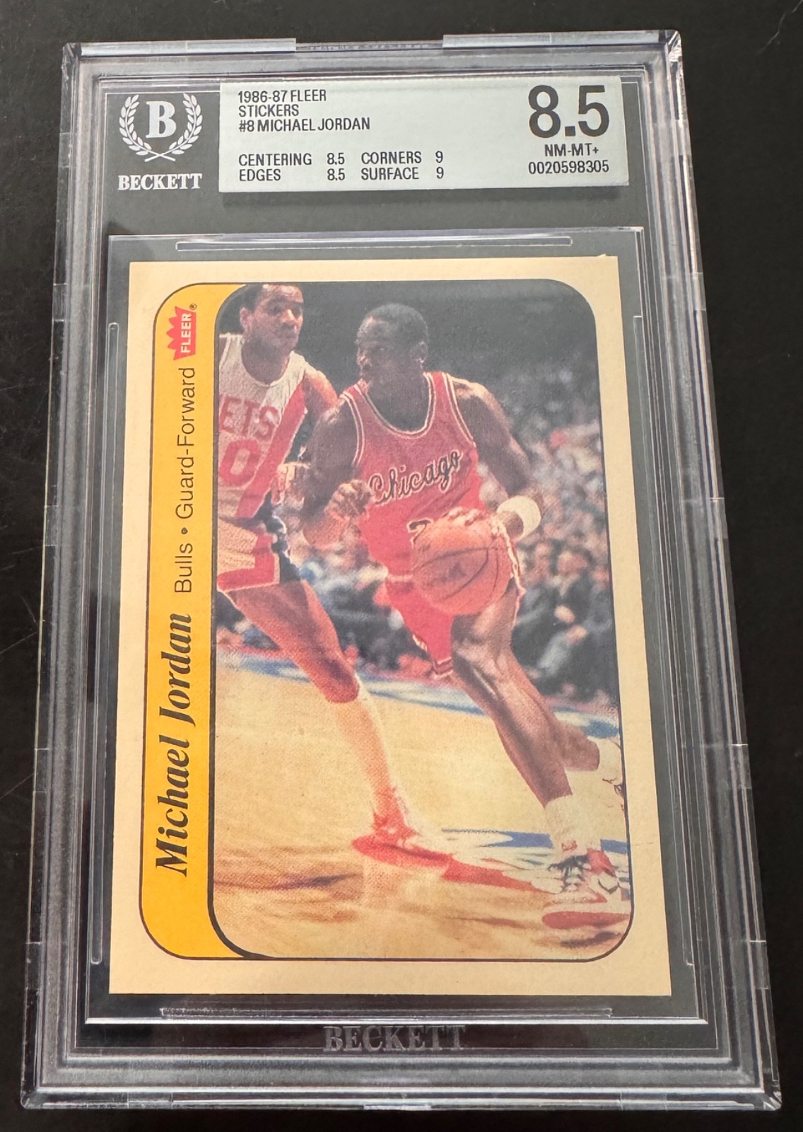 MICHAEL JORDAN 1986-87 Fleer Stickers RC #8 Bulls BGS 8.5+ BECKETT Rookie view 2