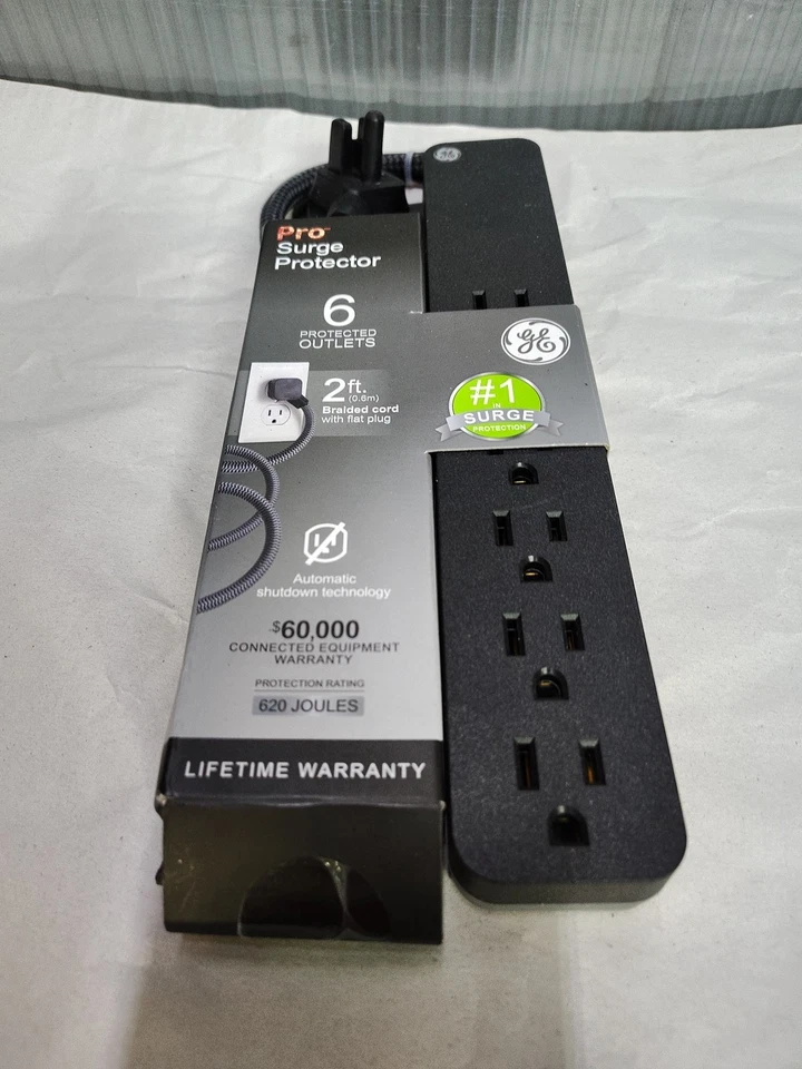  GE Pro Surge Protectors - 2Ft Cords - Flat Plug - 6 Protected Out - Image 2 of 4