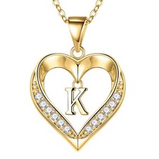 Heart Necklaces for Women - Dainty 14K Gold Plated Heart Letter K Necklace Sm...