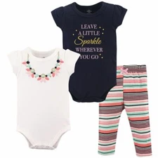 Little Treasure Bodysuits and Pant, 3-Piece Set, Necklace