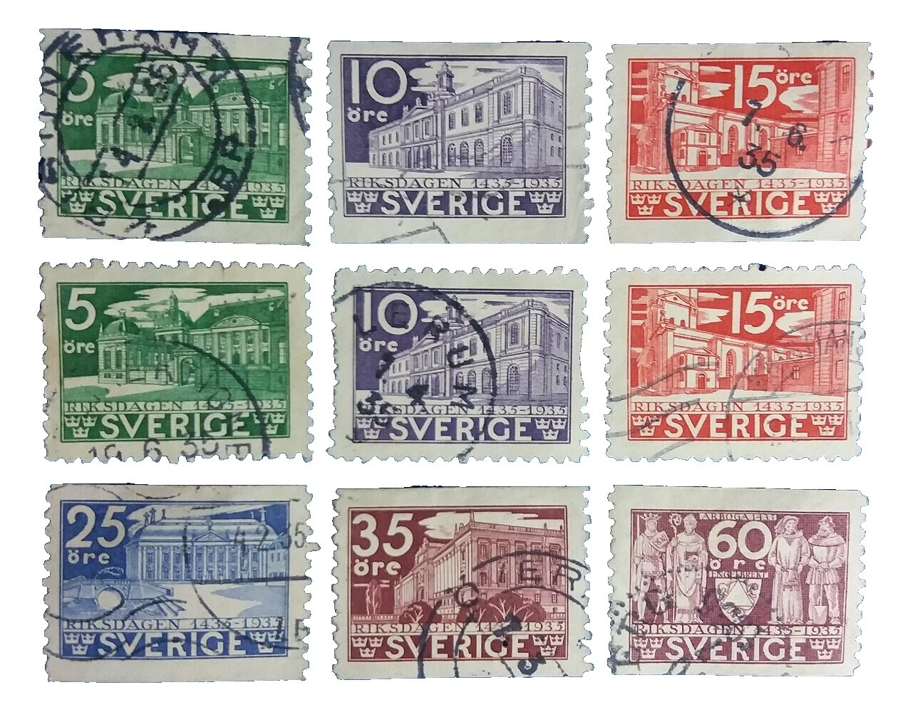 Multi-Color Used Swedish Stamps