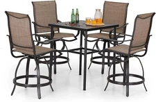 5 Piece Patio Bar Set Outdoor Bar Height Table Swivel Barstools