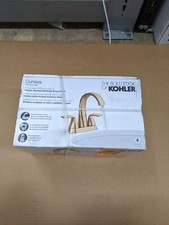 KOHLER Cursiva 4 in. Centerset Double Handle Bathroom Faucet in Vibrant Brass