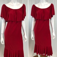 NWT LuLaRoe 3XL Solid Red Cici Stretchy Off The Shoulder Ruffle Midi Shift Dress