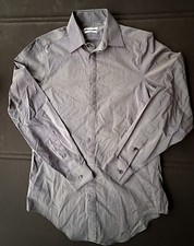 Calvin Klein Size 14.5 32/33 Slim Fit Men  s Dress Shirt Non Iron Grey Stripe