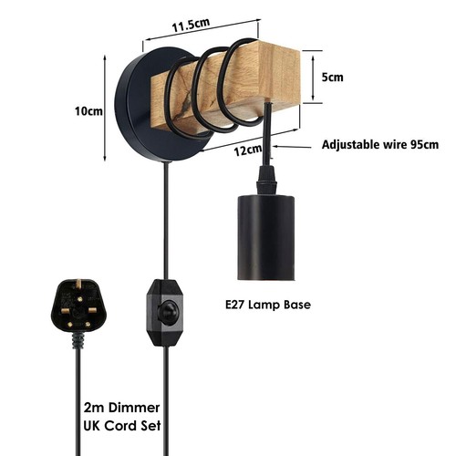 LEDSone Modern Industrial Wall Light Metal Wood Plug in Lighting Fixtures - Picture 6 of 21