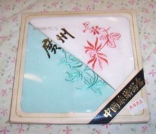 LOT 2 Silk Asian Floral Hankies NEW w/BOX Embroidery Handkerchief LOVELY