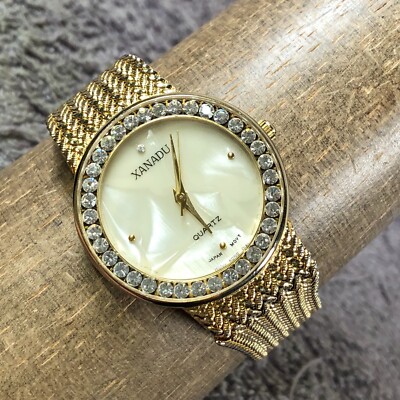 Xanadu Women Fashion MOP Dial Pave Gold Milanese Quartz Analog 32mm Watch 7 1/4''
