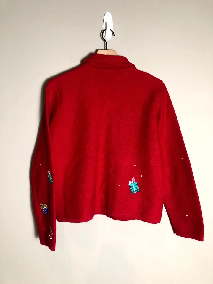 Cárdigan Suéter Kate Hill Rojo Lana Regalos Navidad Arcos Bordados Abotonados M Foto 2 de 4