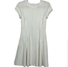 Banana Republic White Textured Fit-&-Flare Dress with Stretch size 6
