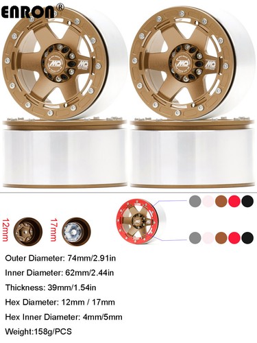 Aluminum CNC 2.6" Beadlock 12mm/17mm Wheel Rim For RC MK07 Axial 4082 H8H CROSS - Picture 7 of 41