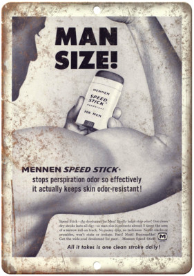 Mennen Speed Stick Deodorant Vintage Ad 12'' x 9'' Reproduction Metal Sign ZF101