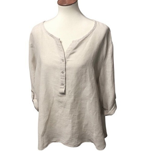 Anthropologie Linen Blend XL Blouse Top Hester & Orchard Lagenlook Neutral Retro