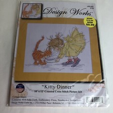 Design Works Counted Cross Stitch Kit "Kitty Dinner" Picture kit 2722 NEW