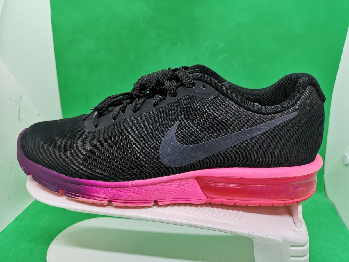 Nike Women&#039;s Air Max Sequent 719916-015 Black Pink Running Shoes Lace Up Size 9 |