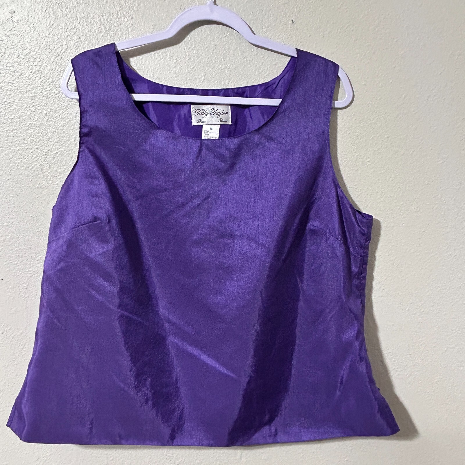 Tally Taylor Womens Top 16 Purple Shiny Sleeveless Formal Blouse Side Zip Lined